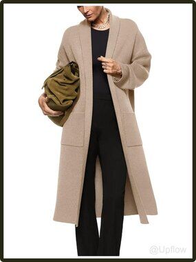 Essentials Women's Long Sleeve Oversized Open Front Maxi Cardigan Sweater Beige